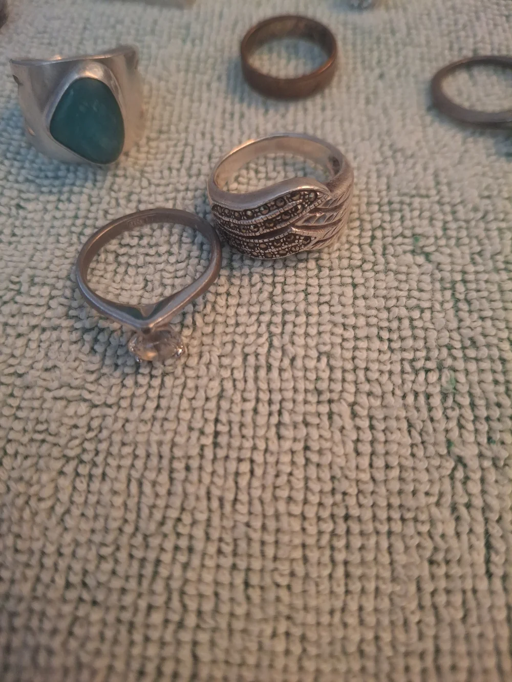 Mixed Silver Tone Women’s Ring Set with Turquoise Accent